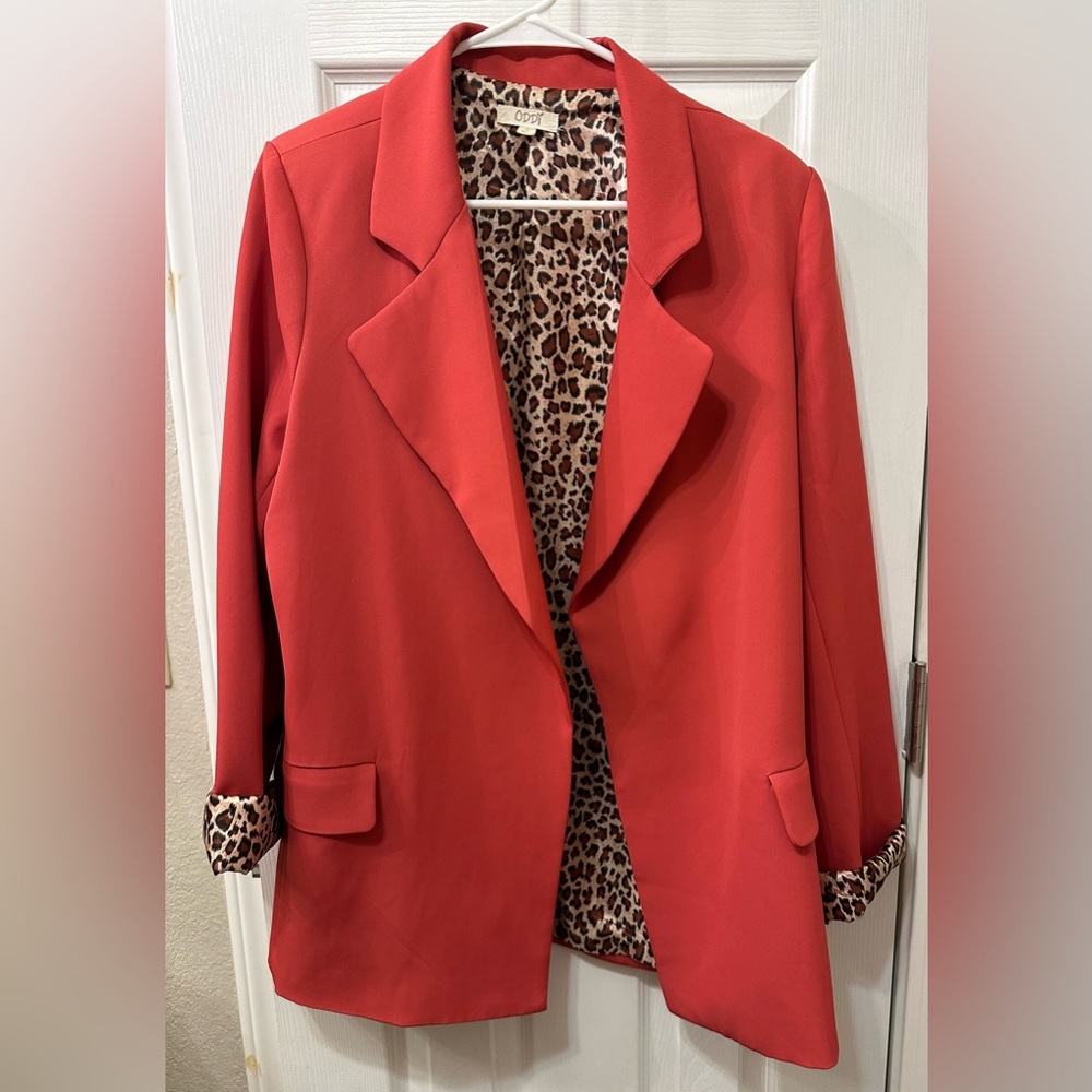 ODDY Bright Pink Leopard Print Blazer size Large